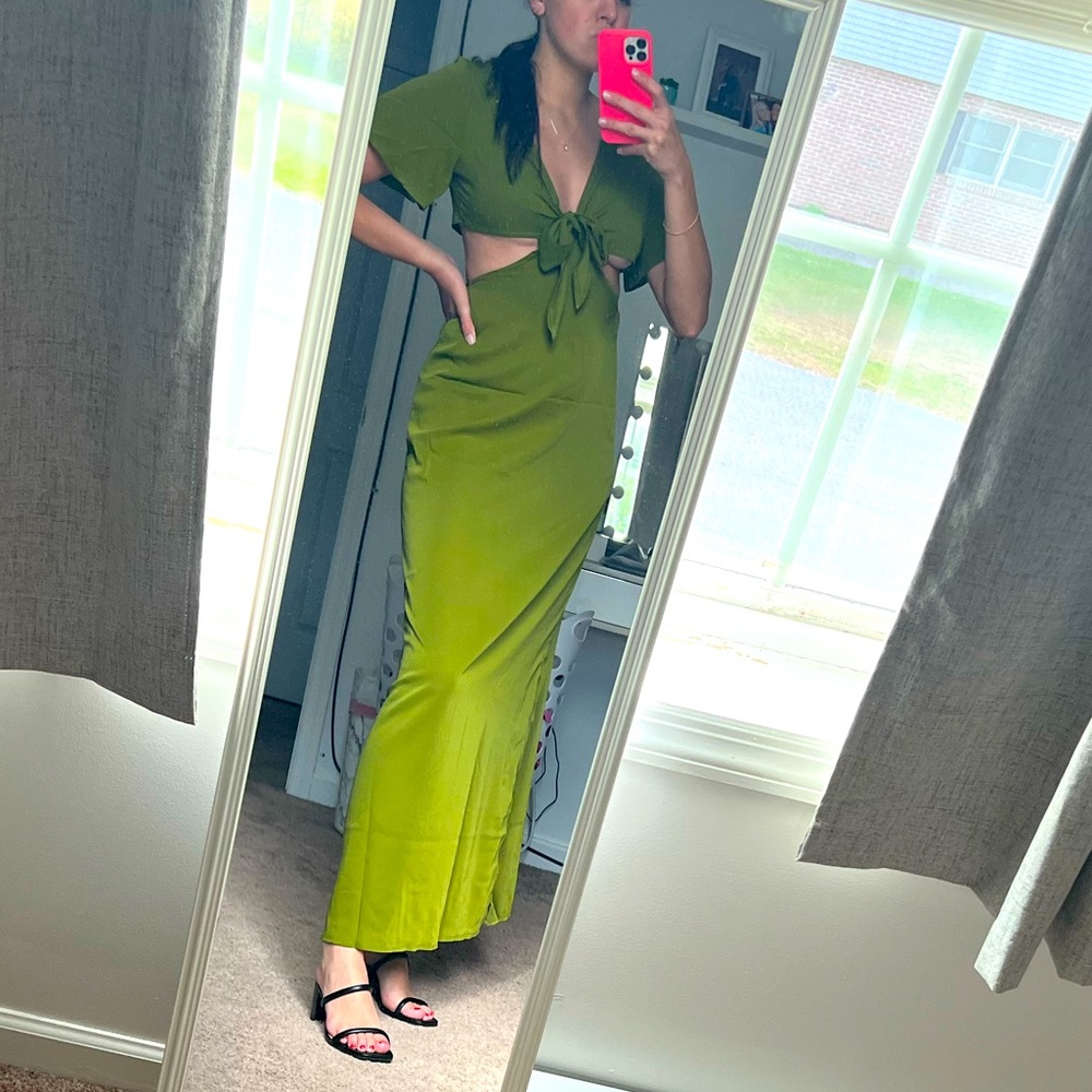 Cozyease Women's Short Sleeve Maxi Dress Tie Front Dress Summer Casual